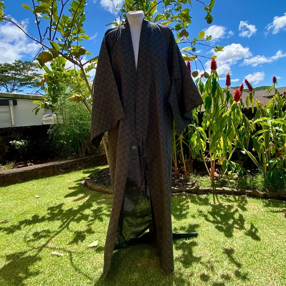 NEW Men’s Kimono Robe Yukata Long Sandals Belt and Pouch Bag - Picture 3 of 17